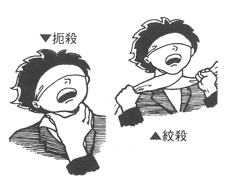 絞殺と扼殺を説明するイラスト
